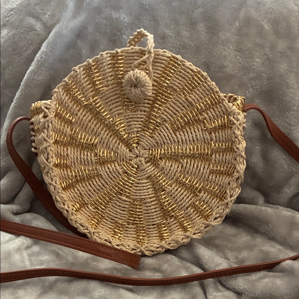 Beige and Brown Straw Crossbody Bag. American Eagle Outfitters. EUC